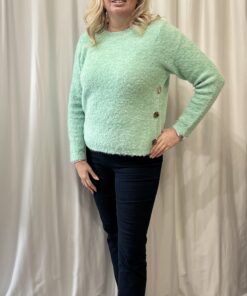 Round Neck Jumper With Gold Button Detail