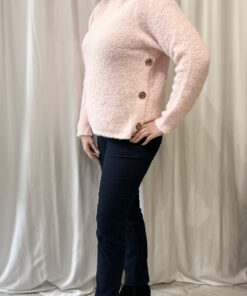 Round Neck Jumper With Gold Button Detail