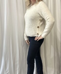 Round Neck Jumper With Gold Button Detail