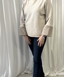 Plain Jumper with Faux Fur Cuffs in Mocha