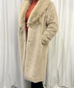 Faux Fur Long Coat in Beige