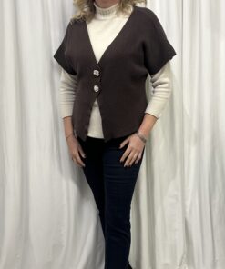 Gold Button Waistcoat in Chocolate