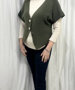 Gold Button Waistcoat in Khaki Green