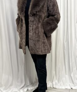 Cable Pattern Faux Fur Coat in Chocolate Brown