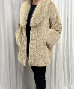 Cable Pattern Faux Fur Coat in Beige