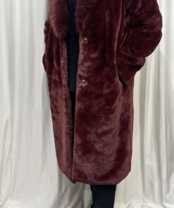 Faux Fur Long Coat in Berry