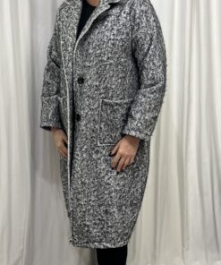 Single Breasted Brushed Coat in Grey & White Fleck