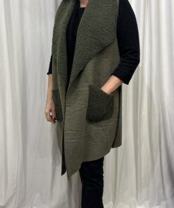 Faux Suede Gilet in Khaki