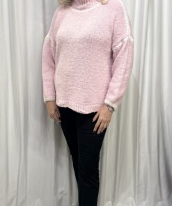 Contrast Chunky Jumper in Pale Pink & White