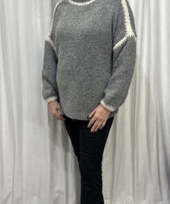 Contrast Chunky Jumper in Grey & Cream