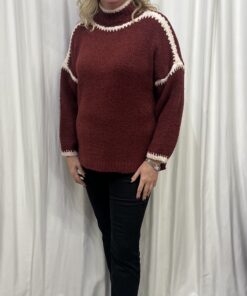Contrast Chunky Jumper in Berry & White