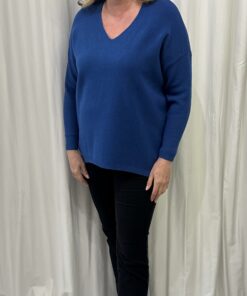 V Neck Plain Jumper with Drop Shoulder