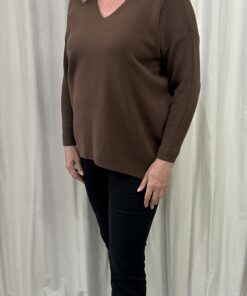 V Neck Plain Jumper with Drop Shoulder