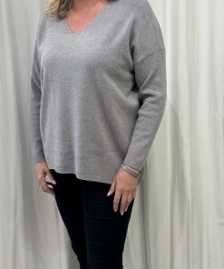 V Neck Plain Jumper with Drop Shoulder