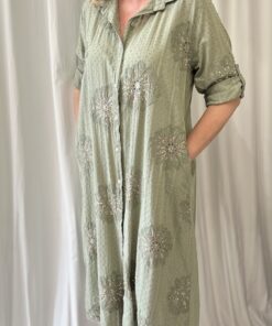 Sequin Flower Long Shirt Dress
