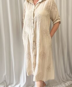 Sequin Flower Long Shirt Dress