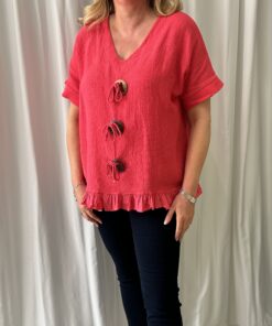 Cheesecloth 3 Toggle Button V Neck Top