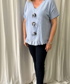 Cheesecloth 3 Toggle Button V Neck Top