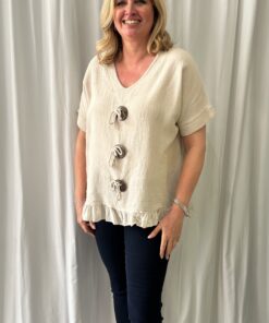 Cheesecloth 3 Toggle Button V Neck Top