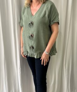 Cheesecloth 3 Toggle Button V Neck Top