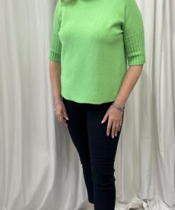 Ribbed Turtle Neck Short Jumper with 3/4 Ribbed Sleeves