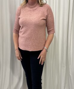 Ribbed Turtle Neck Short Jumper with 3/4 Ribbed Sleeves
