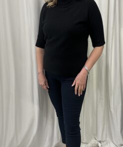 Ribbed Turtle Neck Short Jumper with 3/4 Ribbed Sleeves