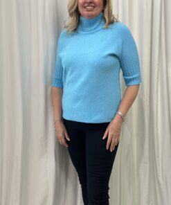 Ribbed Turtle Neck Short Jumper with 3/4 Ribbed Sleeves