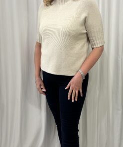 Ribbed Turtle Neck Short Jumper with 3/4 Ribbed Sleeves