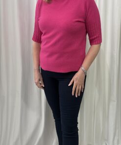 Ribbed Turtle Neck Short Jumper with 3/4 Ribbed Sleeves