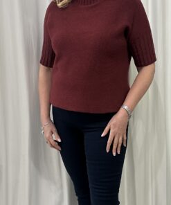 Ribbed Turtle Neck Short Jumper with 3/4 Ribbed Sleeves