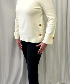 Round Neck Jumper with Gold Buttons on the Sleeves & Sides