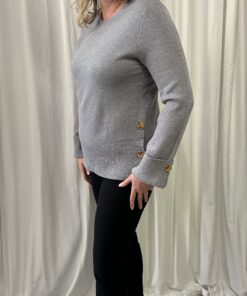Round Neck Jumper with Gold Buttons on the Sleeves & Sides