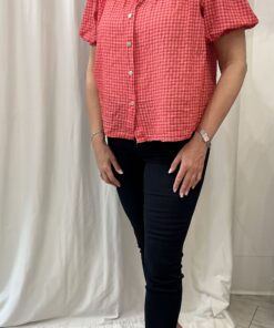 Gingham V Neck Cotton Top