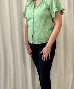 Stripe Frill Sleeve V Neck Cotton Top