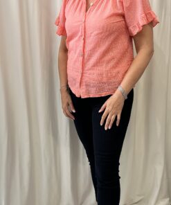 Stripe Frill Sleeve V Neck Cotton Top