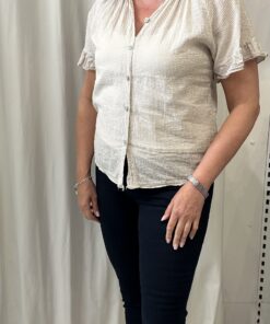 Stripe Frill Sleeve V Neck Cotton Top