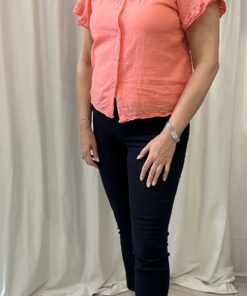Plain Frill Sleeve V Neck Cotton Top