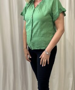 Plain Frill Sleeve V Neck Cotton Top