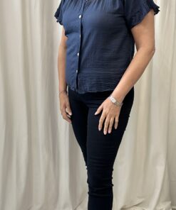 Plain Frill Sleeve V Neck Cotton Top