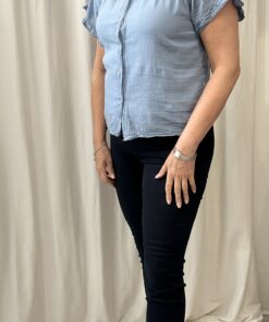 Plain Frill Sleeve V Neck Cotton Top