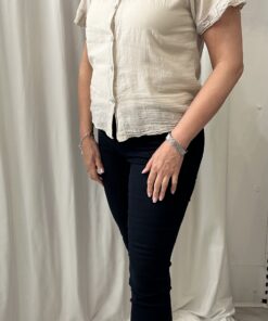 Plain Frill Sleeve V Neck Cotton Top
