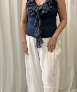 Frill Front Ribbed T-Shirt V Neck Top