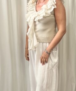 Frill Front Ribbed T-Shirt V Neck Top