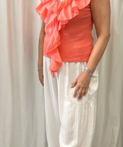 Frill Front Ribbed T-Shirt V Neck Top