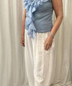 Frill Front Ribbed T-Shirt V Neck Top