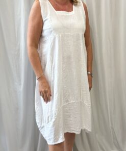 Linen Mix Dress With A Square Neckline