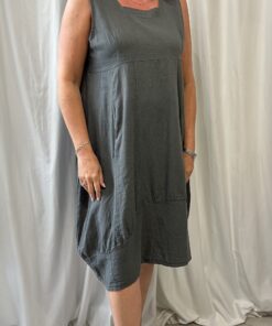 Linen Mix Dress With A Square Neckline