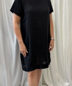 Linen Dress with Crochet Sleeves, Pockets & Hem