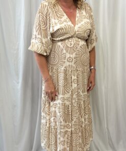 V Neck Pattern Midi Dress